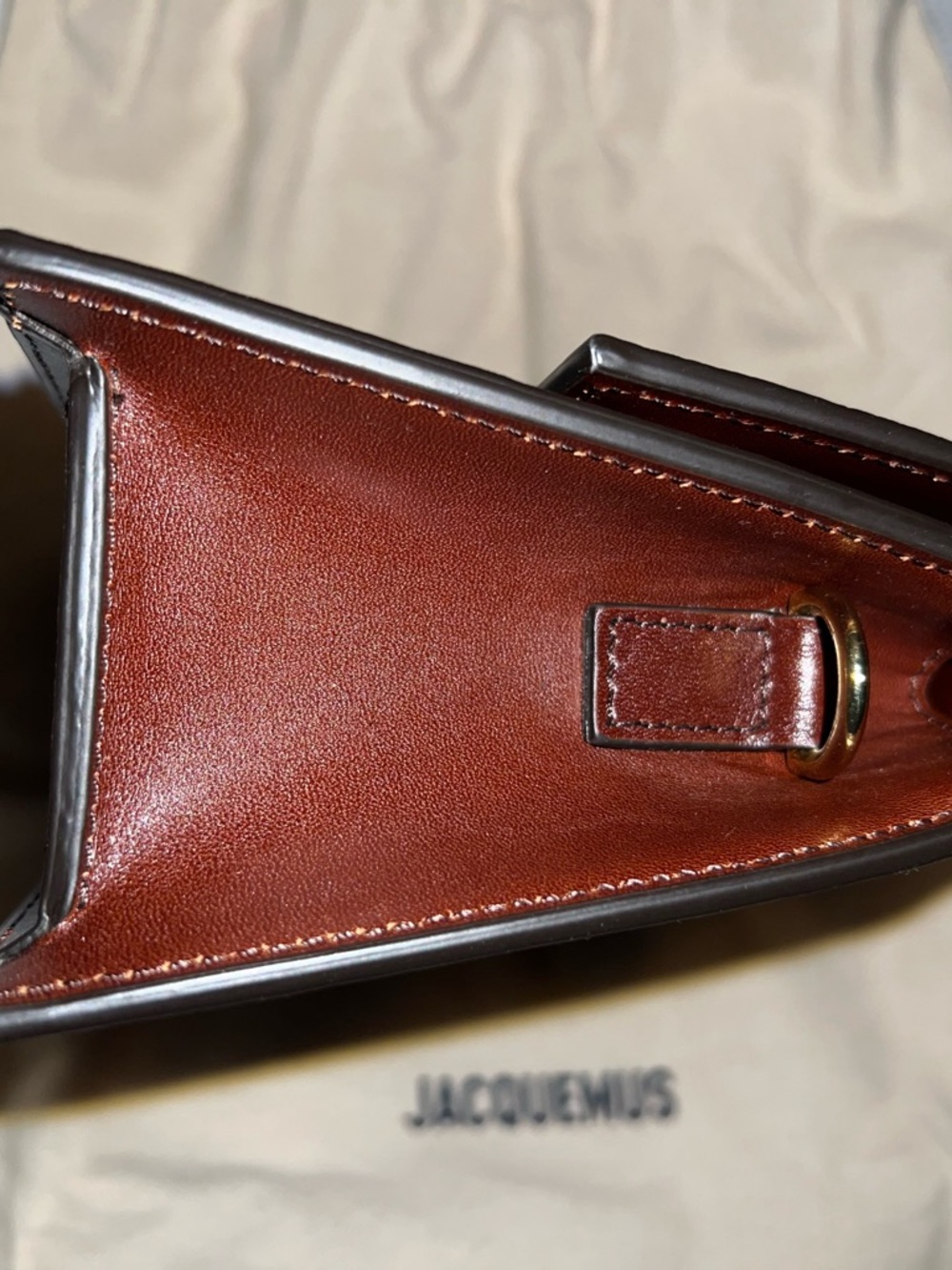 Jacquemus Chestnut Brown Leather Crossbody with Gold Logo - Picture 6 of 10